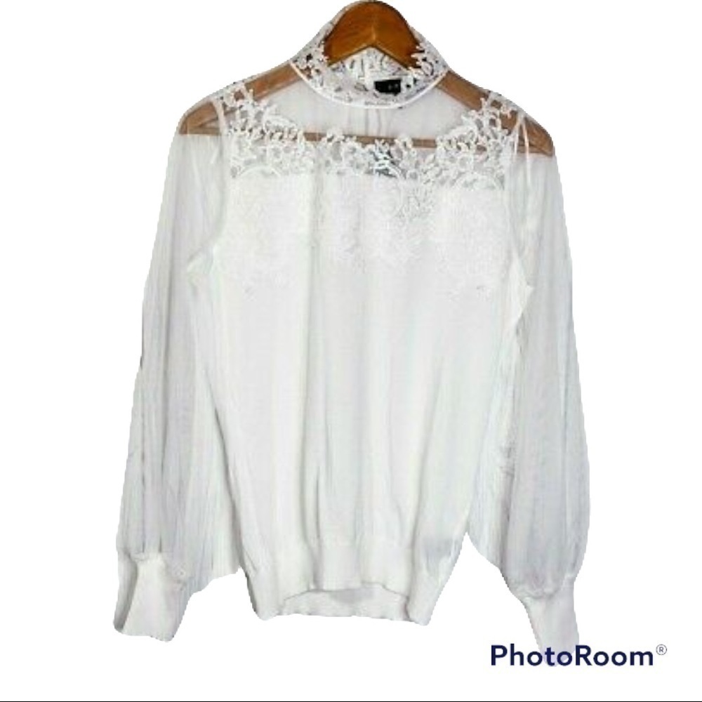 ADIVA sheer sleeve white sweater